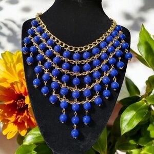 Elegant Blue and Gold Statement Necklace